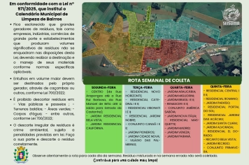 Prefeitura de Sabáudia divulga calendário de coleta de resíduos, galhos e volumosos