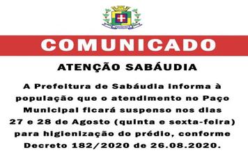 PAÇO PASSARÁ POR HIGIENIZAÇÃO